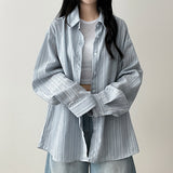 Canmi linen fine ストライプオーバーサイズフィットシャツ