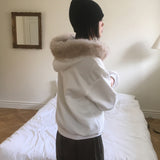 Beepon lettering loose fit fur hooded zip-up