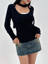 [BELT & INNER SHORTS] AUTUMN DENIM BROWN KHAKI DENIM SKIRT – SK