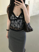 Flower See-Through Lace Sleeveless Top (2 colors)