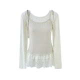 Ruffle Lace Trimming Contrast T-shirt 233103501