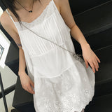 Airu  ピンタックパンチングレースレイヤードストリングタンクトップミニワンピース