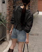 Remu check ruffle blouse