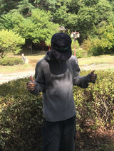 リブフードハードジップアップニット