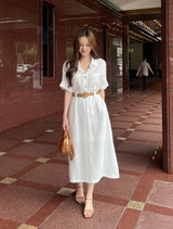 Moan Linen Pocket H-Line Shirt One Piece (Belt Set)