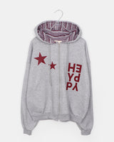 Sking Star Print Stripe Colorblock Loose Fit Hoodie Zip-Up