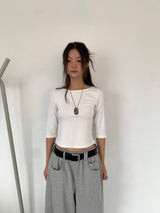 ボートネックミッドスリーブTシャツ (4C)