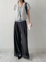 [Summer ver.] Tie Two Tuck Long Wide Slacks