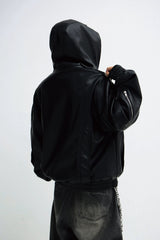 3D Embossed PU Leather Hoodie
