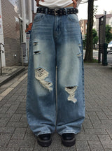 Formyu Damage Denim Washing Wide Pants