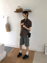 Chakin ダブルニーリベットバミューダショートデニムパンツ