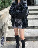 Strap leather long boots