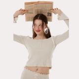 Oatmeal Grey Knitted Pajama Set – Long Sleeve Top & Relaxed Pants | Cozy Winter Sleepwear