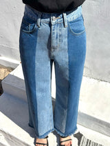 3RD REORDER TWO-TONE CONTRAST DENIM PANTS code 25006
