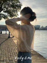 Round shirring blouse (2color)
