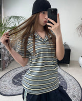 Roan Striped Henley Neck Short Sleeve Tee