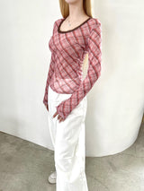 1464. Check mesh long sleeve T (2color)