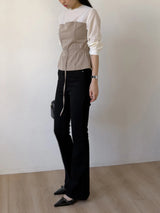[Belt SET] Souffle Pintuck Layered Blouse