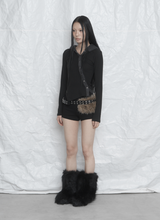 [mnem] Button Fur Hoodie Top