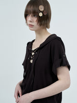 eyelet lace hood op / brown
