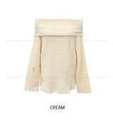 [Wool 25%] カエダメージオフショルダーニット