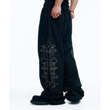 Stud Needle Work Sweat Pants - Black