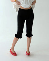 Frill Half-length Ribbed Leggings Pants