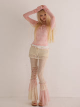 [Rose Island] Layer upon layer of islands, color-blocked ruffled edges, elastic layered double-color base shirt, light and transparent feel layered inside and out