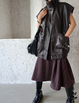 leather oversized fit vest jacket