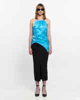 Two Tone Ribbon Paisely Halter-neck Top _ SKYBLUE