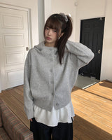 Kuan Hood High-Neck Buttoned Knit Cardigan