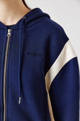 side-rib zip-up hoodie_navy/cream