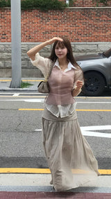 seer roll & layerd long chiffon sk