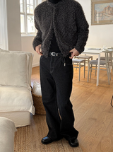 [Unisex] Hairy crop round knit cardigan(3color)