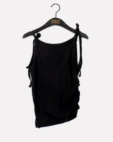 Moder Unbalanced Side Button Slit Shirring Sleeveless