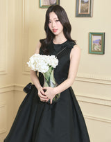 [LADY LINE] Ophelia Ribbon Point Sleeveless Midi Balloon Dress Black