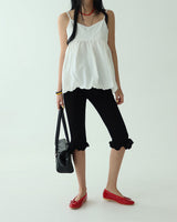 Frill Half-length Ribbed Leggings Pants