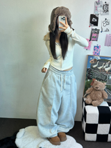 フリース 🤍🐏ラインポイントバルーンロングパンツ 🤍🩶🖤3カラー