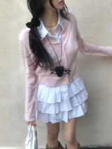 シンディクラシックシャツカラーノースリーブカンカンドレス