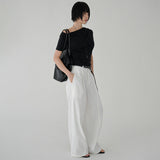 [Bachein] One-Shoulder Shirred Short-Sleeve T-Shirt - 4 Colors