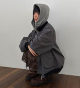 SHIRRING HIGH NECK ZIP-UP