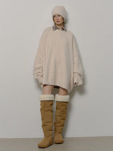 BEANIE SET OVERSIZED KNIT (IVORY)