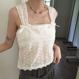 コシュパンチングシースルーリボンノースリーブブラウス