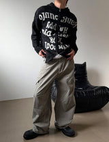 Grayish wide cargo pants