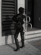 high neck cropped leather jacket