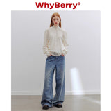 Why Berry 24SS "Lazy Holiday" ハイウエストワイドレッグジーンズレトロノスタルジックルーズパンツ