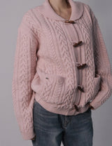Toggle Button Wool Cable Knit Cardi In pink