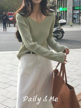 Ribbed knit V-neck(3color)