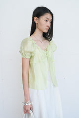 Frill Trim Tie-Front Blouse (Mint)