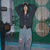 Untitled Starrynight Small Stripe Hood Zip Up BLack Chacoal